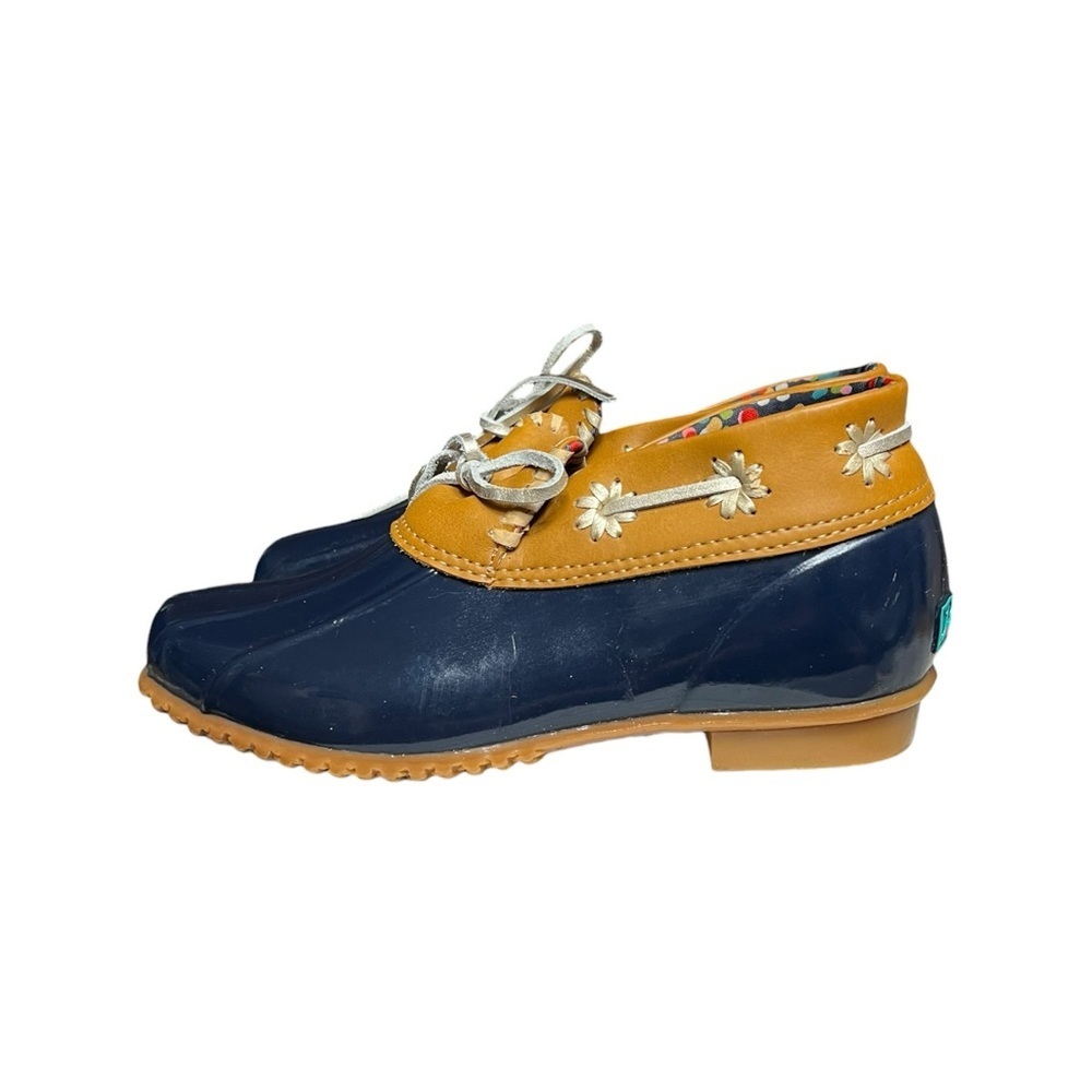 🌻Jack Rogers Aubrey Waterproof Midnight Blue Tan Lace Up Duck Boots Size 8 - Picture 7 of 12